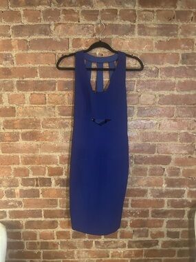 Nicole Miller Royal Blue Midi Dress with Geometric Cutouts
